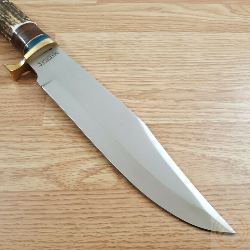 Marbles Fixed Knife 10" Satin Finish Stainless Steel Bowie Blade Stag/Brass Handle 589 -Marbles - Survivor Hand Precision Knives & Outdoor Gear Store