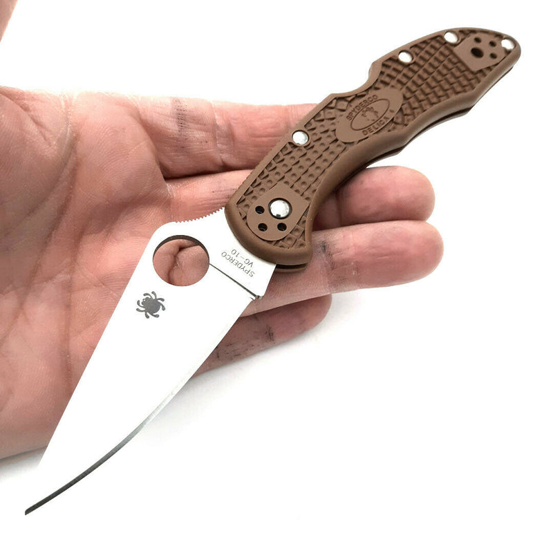 Spyderco Delica Lockback Folding Knife 3" VG-10 Steel Blade Brown Textured FRN Handle 11FPBN -Spyderco - Survivor Hand Precision Knives & Outdoor Gear Store