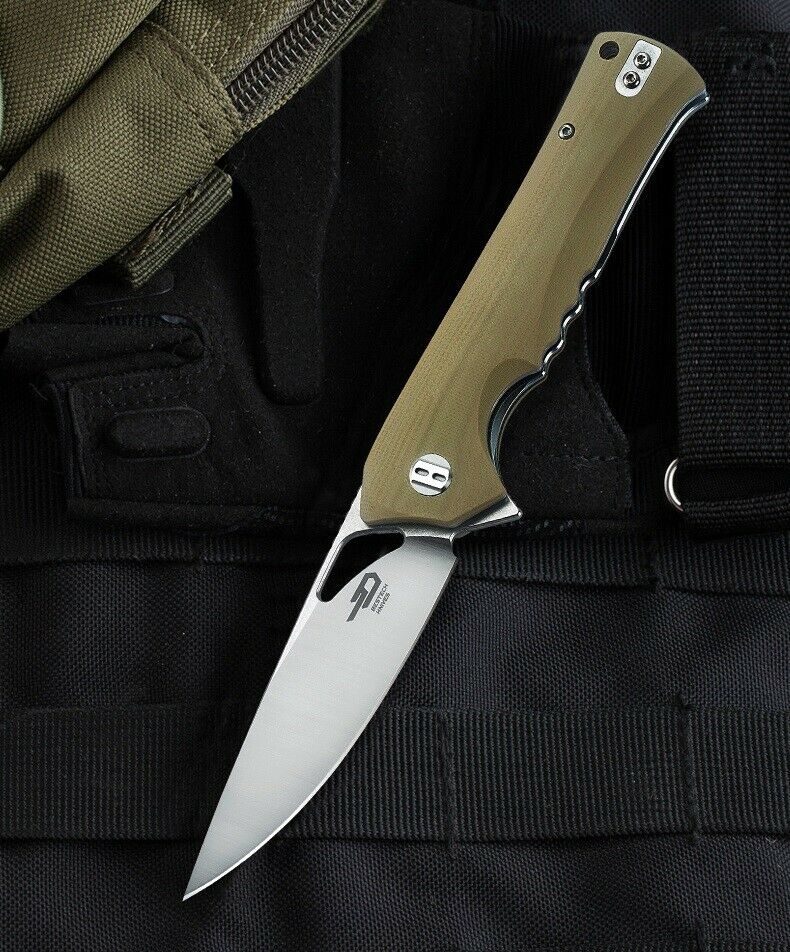 Bestech Muskie Liner Folding Knife 3.75" D2 Tool Steel Blade Beige G10 Handle G20C1 -Bestech Knives - Survivor Hand Precision Knives & Outdoor Gear Store