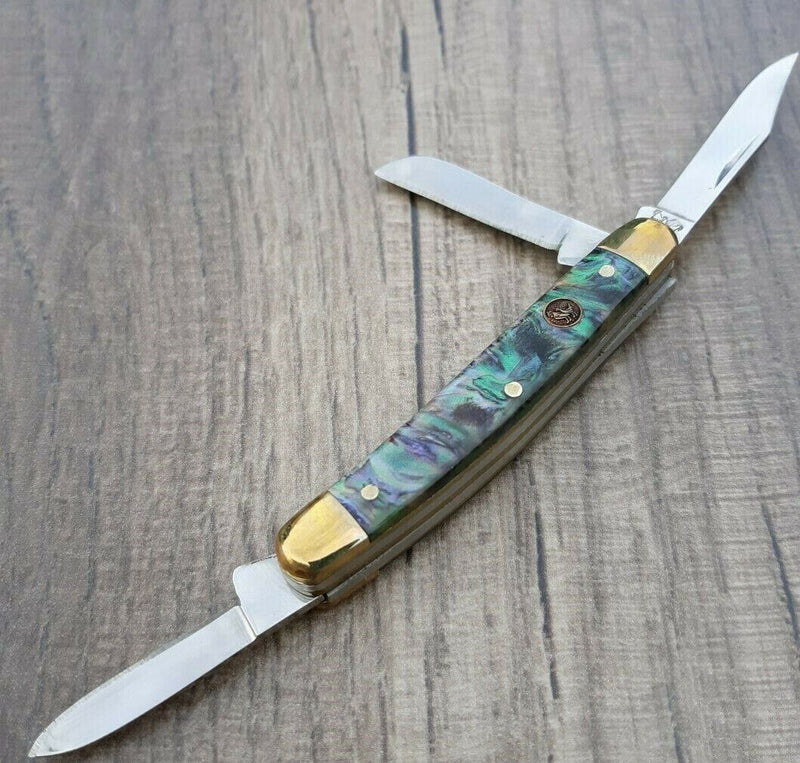 Hen & Rooster Stockman Pocket Knife Stainless Steel Blades Imitation Abalone Handle 303IAB -Hen & Rooster - Survivor Hand Precision Knives & Outdoor Gear Store