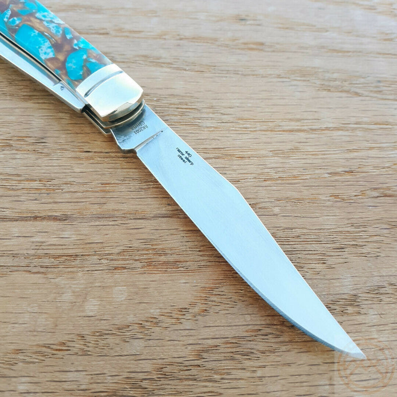 Rough Ryder Trapper Pocket Knife Stainless Steel Blades Amber Turquoise Stone Handle 2001 -Rough Ryder - Survivor Hand Precision Knives & Outdoor Gear Store