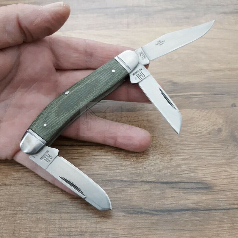 Rough Ryder Sowbelly Pocket Knife Stainless Steel Blades Green Canvas Micarta Handle 1991 -Rough Ryder - Survivor Hand Precision Knives & Outdoor Gear Store