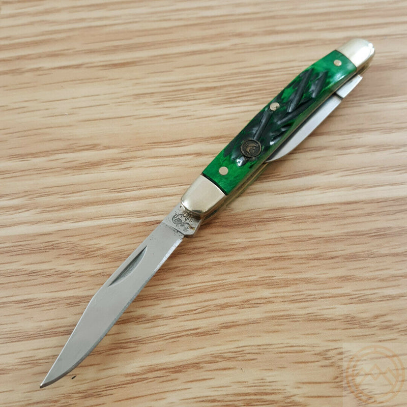 Hen & Rooster Pocket Knife Stainless Steel Clip And Pen Blades Green Pick Bone Handle 302GPB -Hen & Rooster - Survivor Hand Precision Knives & Outdoor Gear Store