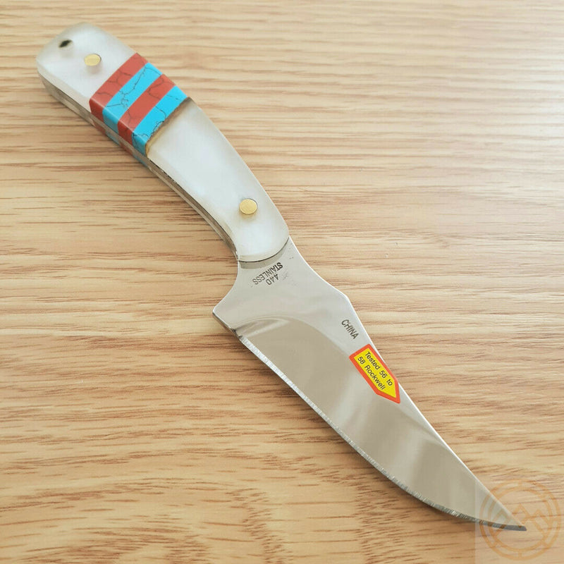 Frost Cutlery Skinner Fixed Knife 3.25" Stainless Steel Blade Blue And Red Stone Inlay/Imitation MOP Handle W534MPRB -Frost Cutlery - Survivor Hand Precision Knives & Outdoor Gear Store