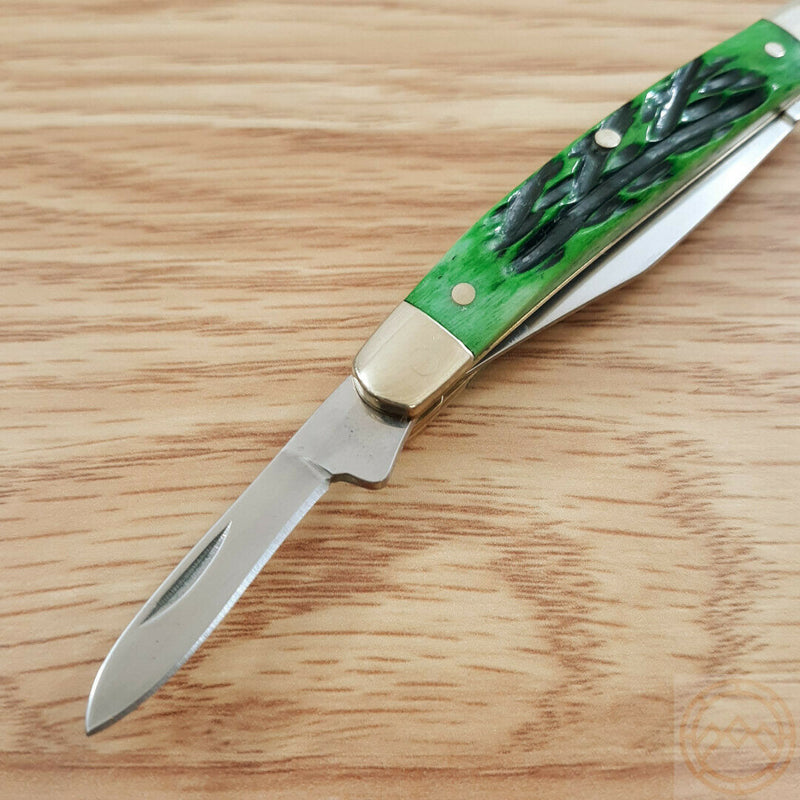 Hen & Rooster Pocket Knife Stainless Steel Clip And Pen Blades Green Pick Bone Handle 302GPB -Hen & Rooster - Survivor Hand Precision Knives & Outdoor Gear Store