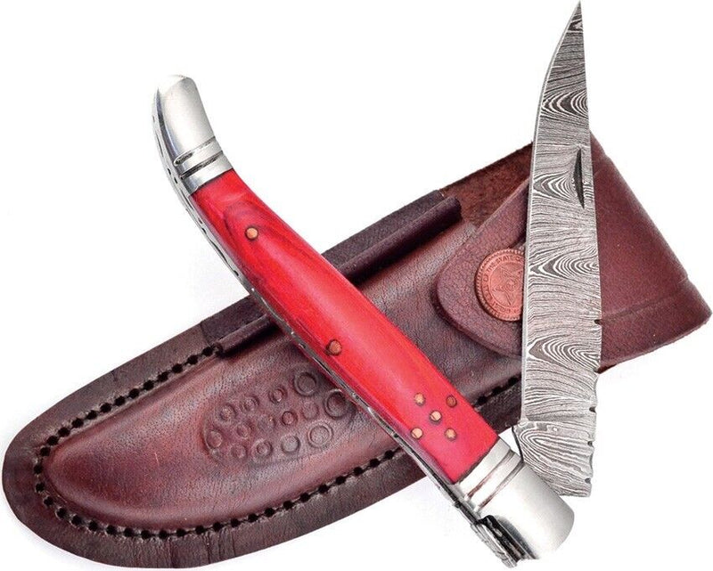 Frost Cutlery Folding Knife Damascus Steel Clip Point Blade Red Pakkawood Handle FD143PW -Frost Cutlery - Survivor Hand Precision Knives & Outdoor Gear Store