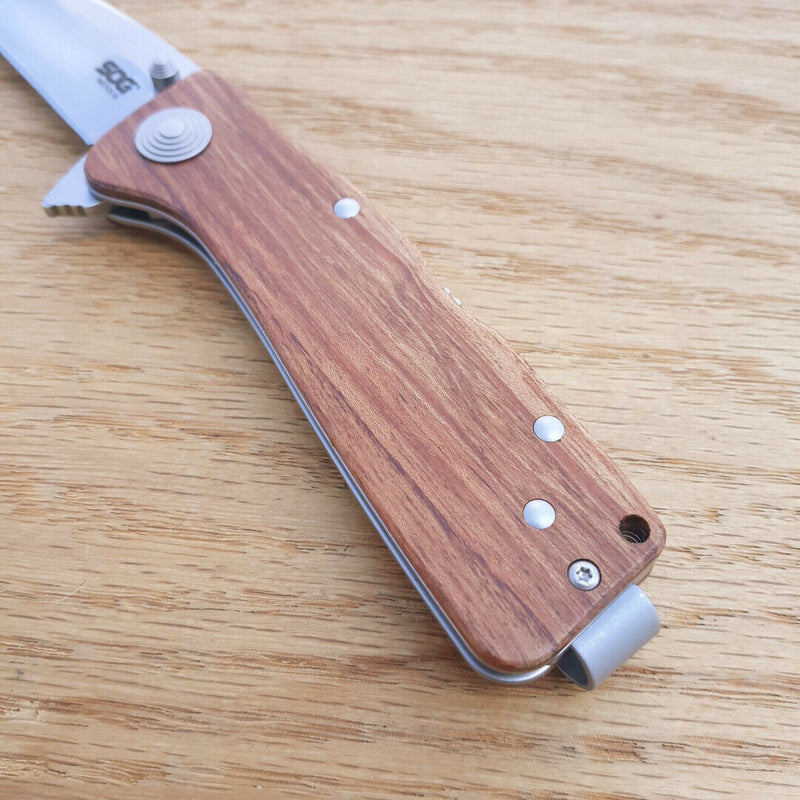 SOG Twitch II Lockback Pocket Knife - Wood Handle