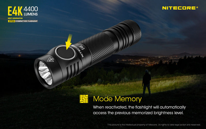 Nitecore Compact EDC Flashlight Rechargeable Strobe SOS Batteries Black Aluminum Construction E4K -Nitecore - Survivor Hand Precision Knives & Outdoor Gear Store