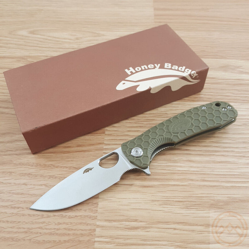 Honey Badger Knives Medium Linerlock Folding Knife 3.13" 8Cr13MoV Steel Drop Point Blade Green Textured GRN Handle 1013 -Honey Badger Knives - Survivor Hand Precision Knives & Outdoor Gear Store