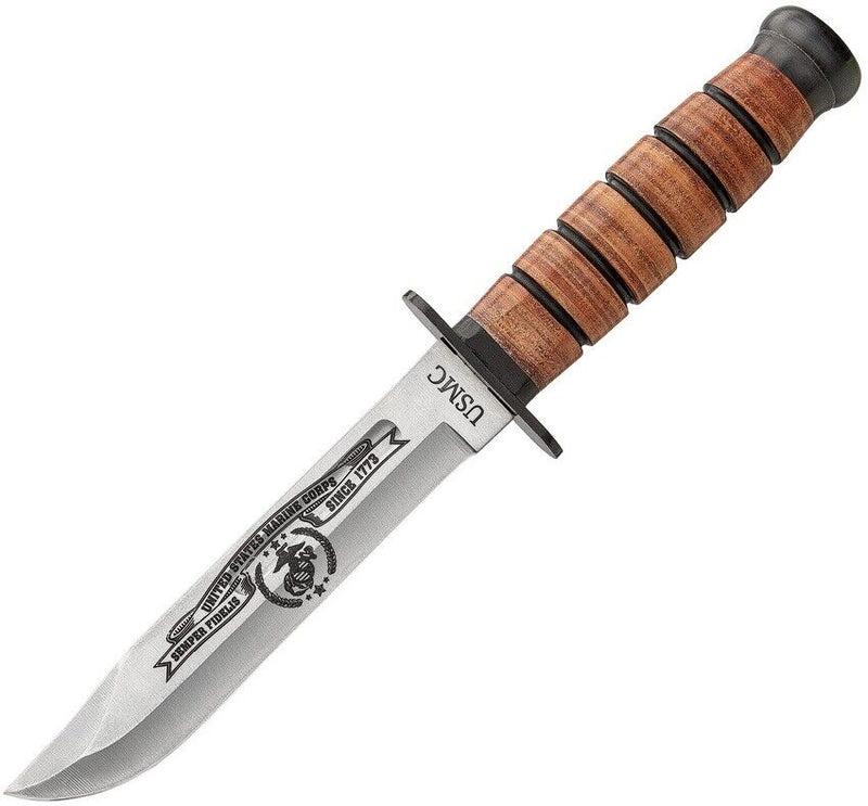 United Cutlery USMC Combat Fixed Knife 3.75" Stainless Steel Blade Leather Handle 3369 -United Cutlery - Survivor Hand Precision Knives & Outdoor Gear Store