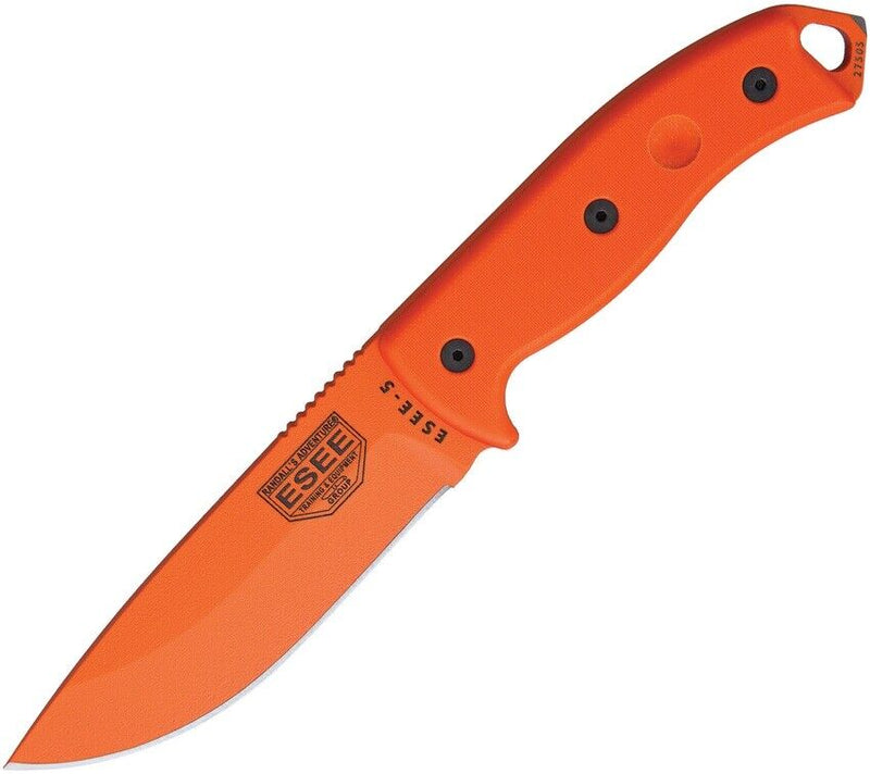 ESEE Model 5 Fixed Knife 5.25" Orange Powder Coated 1095HC Steel Blade G10 Handle 5POROR -ESEE - Survivor Hand Precision Knives & Outdoor Gear Store