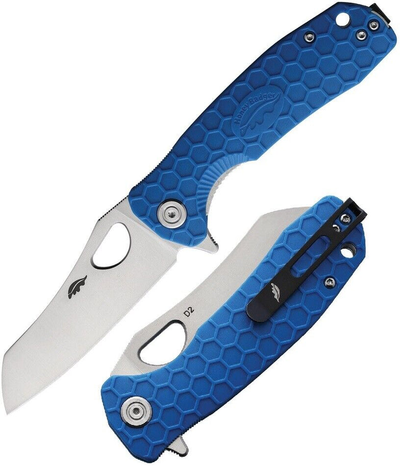 Honey Badger Knives Linerlock Folding Knife 3.13" D2 Tool Steel Warncleaver Blade Blue Textured GRN Handle 1043 -Honey Badger Knives - Survivor Hand Precision Knives & Outdoor Gear Store