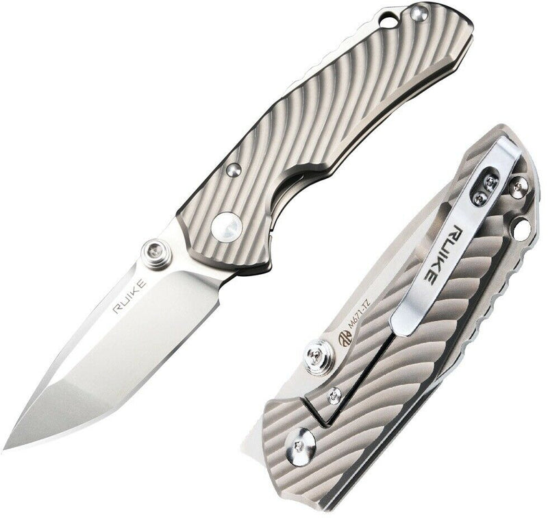 RUIKE M671-TZ Folding Knife 2.75" 154CM Steel Blade Gray Sculped Titanium Handle EM671TZ -RUIKE - Survivor Hand Precision Knives & Outdoor Gear Store