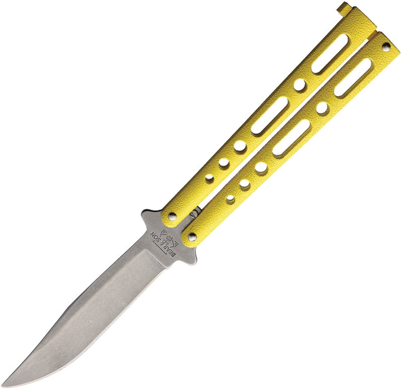 Bear & Son Butterfly Folding Knife 3.5" Stainless Steel Blade Yellow Powder Coated Zinc Handle 117YSW -Bear & Son - Survivor Hand Precision Knives & Outdoor Gear Store