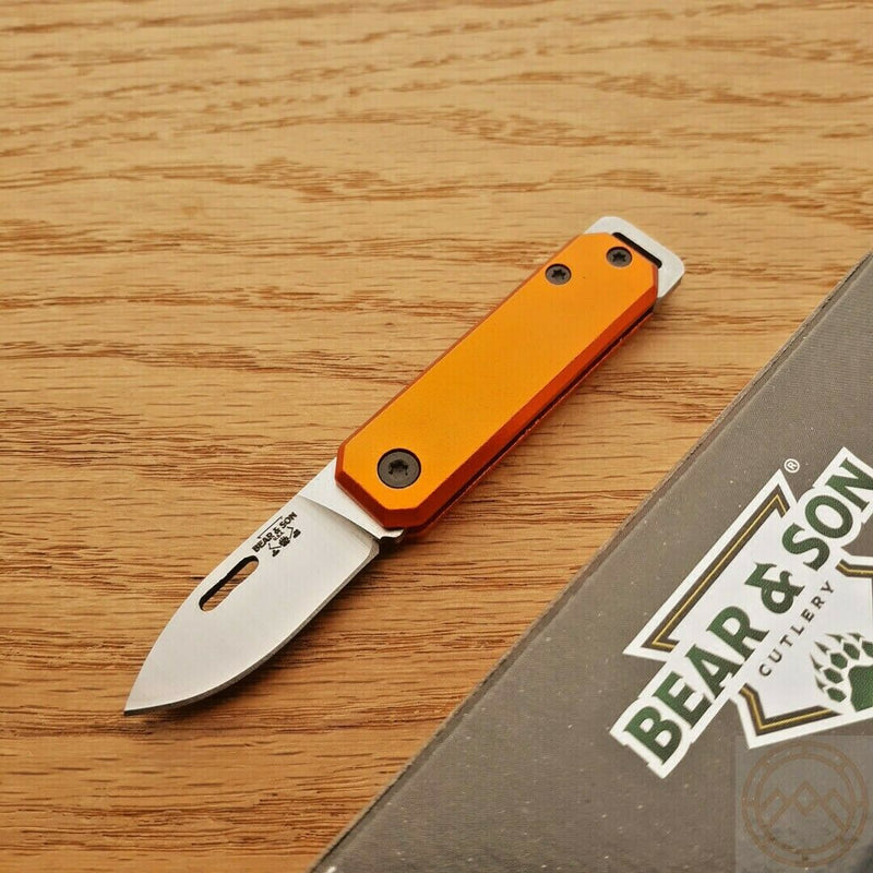 Bear & Son Small Slip Joint Folding Knife 1.5" High Carbon Steel Blade Orange Aluminum Handle 109OR -Bear & Son - Survivor Hand Precision Knives & Outdoor Gear Store