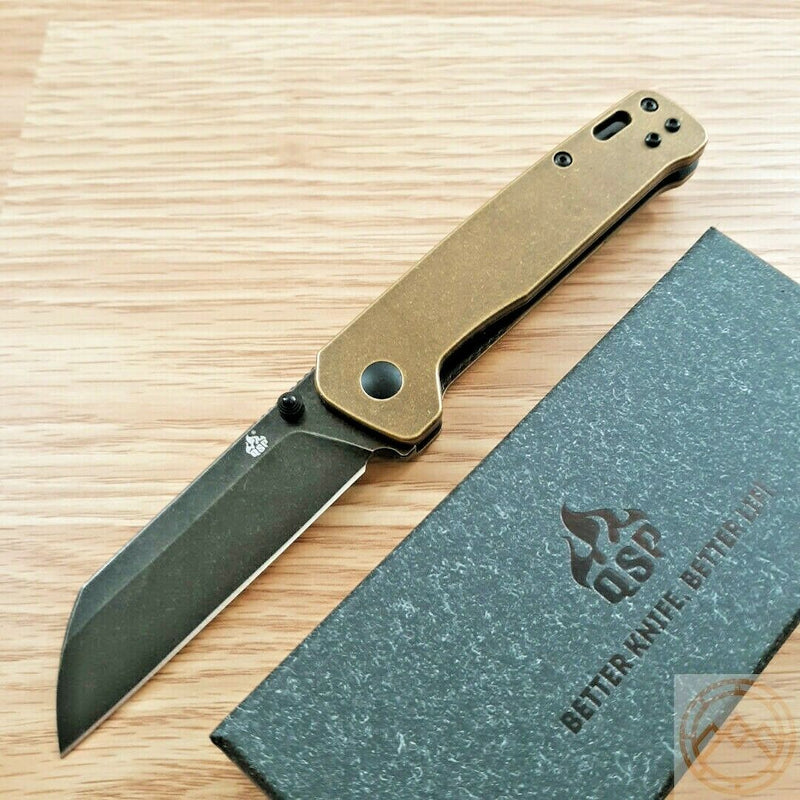 QSP Knife Penguin Linerlock Folding Knife 3" D2 Tool Steel Blade Brass Handle 130G -QSP Knife - Survivor Hand Precision Knives & Outdoor Gear Store