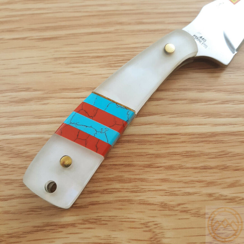 Frost Cutlery Skinner Fixed Knife 3.25" Stainless Steel Blade Blue And Red Stone Inlay/Imitation MOP Handle W534MPRB -Frost Cutlery - Survivor Hand Precision Knives & Outdoor Gear Store
