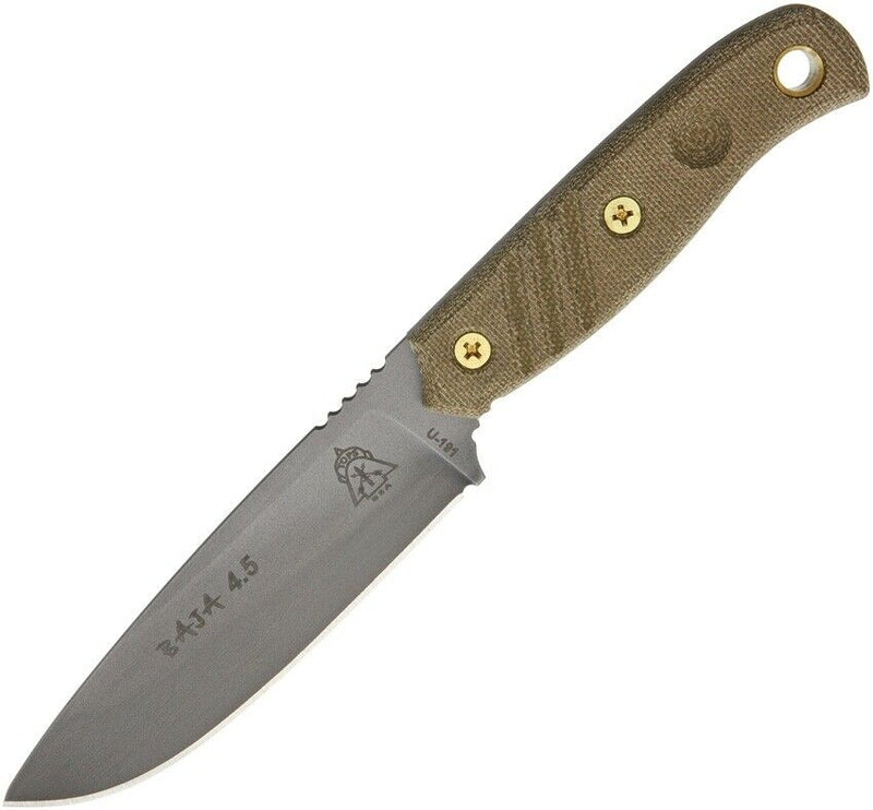 TOPS Baja Fixed Knife 4.875" 1095HC Steel Full Tang Blade Green Canvas Micarta Handle BAJA45 -TOPS - Survivor Hand Precision Knives & Outdoor Gear Store