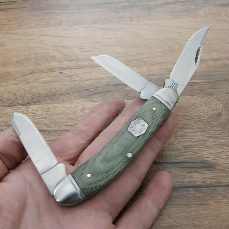 Rough Ryder Sowbelly Pocket Knife Stainless Steel Blades Green Canvas Micarta Handle 1991 -Rough Ryder - Survivor Hand Precision Knives & Outdoor Gear Store