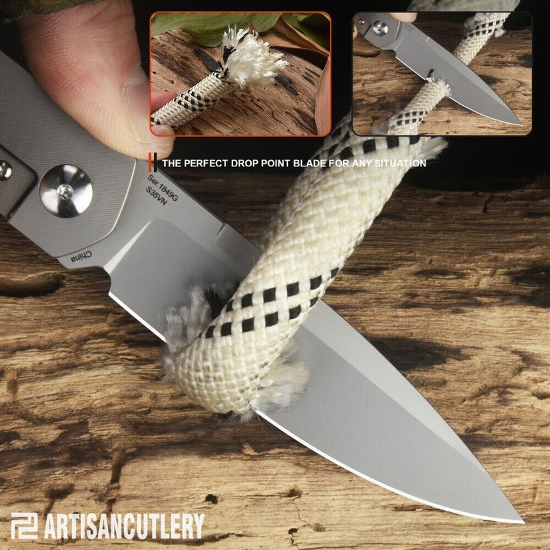 Artisan Sirius Folding Knife 3.54" S35VN Steel Blade Gray Titanium Handle Z1849GGY -Artisan - Survivor Hand Precision Knives & Outdoor Gear Store