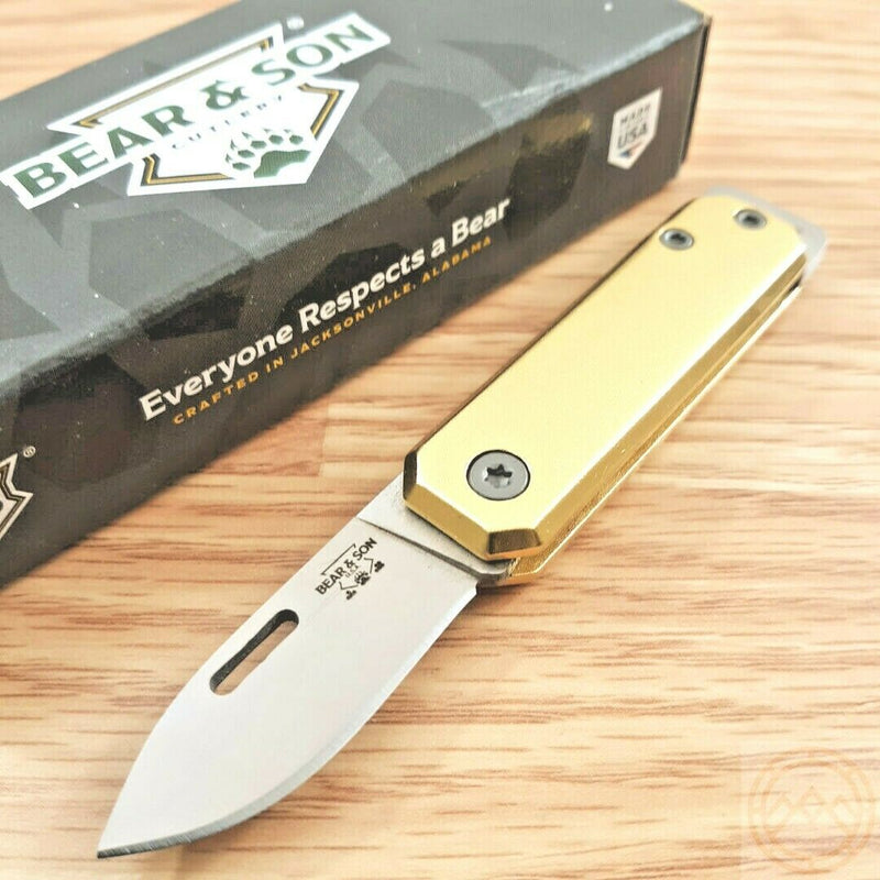 Bear & Son Small Slip Joint Folding Knife 1.5" High Carbon Steel Blade Yellow Aluminum Handle 109YW -Bear & Son - Survivor Hand Precision Knives & Outdoor Gear Store