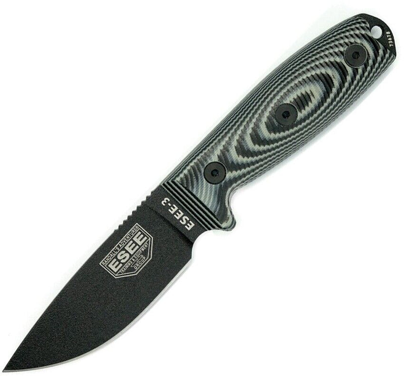 ESEE Model 3 Fixed Knife 3.88" Black Powder Coated 1095HC Steel Blade 3D Machined G10 Handle 3PMB002 -ESEE - Survivor Hand Precision Knives & Outdoor Gear Store