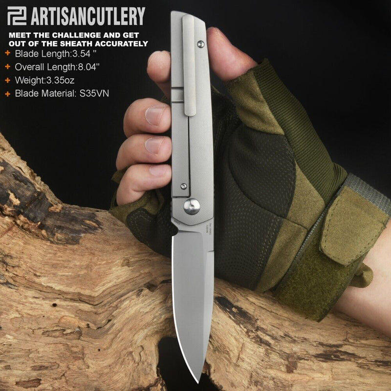 Artisan Sirius Folding Knife 3.54" S35VN Steel Blade Gray Titanium Handle Z1849GGY -Artisan - Survivor Hand Precision Knives & Outdoor Gear Store