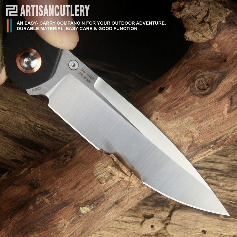 Artisan Sirius Folding Knife 3.54" AR-RPM9 Steel Drop Point Blade Black G10 Handle Z1849PBK -Artisan - Survivor Hand Precision Knives & Outdoor Gear Store