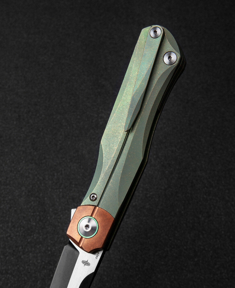 Bestech Knives THYRA Folding Knife 3.5" M390 Steel Blade Green Titanium/Copper Handle T2106E -Bestech Knives - Survivor Hand Precision Knives & Outdoor Gear Store