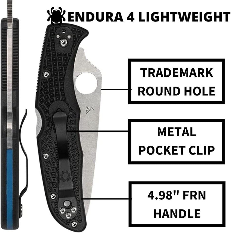 Spyderco Endura 4 Lockback Folding Knife 3.88" VG-10 Steel Blade Black Bi-Directional Texture FRN Handle 10FPSBKBL -Spyderco - Survivor Hand Precision Knives & Outdoor Gear Store