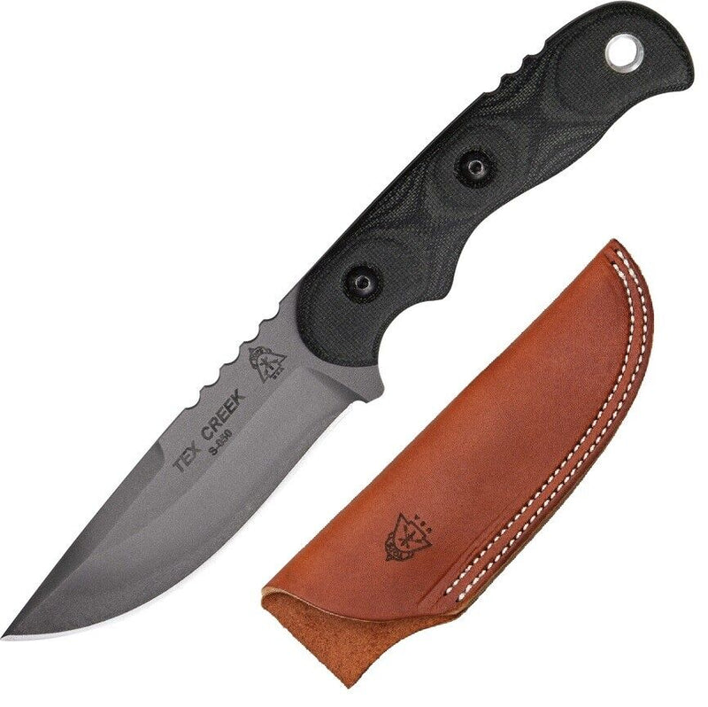 TOPS Tex Creek Hunter Fixed Knife 4.125" 1095HC Steel Full Blade Black Micarta Handle TEX4 -TOPS - Survivor Hand Precision Knives & Outdoor Gear Store