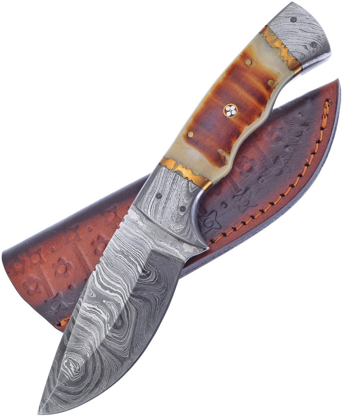 Frost Cutlery Fixed Knife 3.75" Damascus Steel Full Tang Blade Torched Bone Handle VFD95TB -Frost Cutlery - Survivor Hand Precision Knives & Outdoor Gear Store