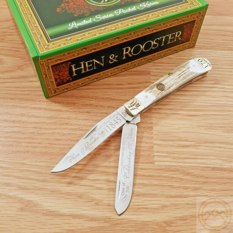 Hen & Rooster Trapper 170Th Pocket Knife Stainless Steel Blades Stag Bone Handle 312170DS -Hen & Rooster - Survivor Hand Precision Knives & Outdoor Gear Store