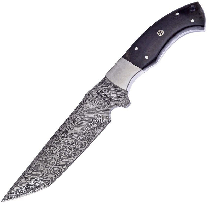 Frost Cutlery Fixed Knife 7" Damascus Steel Full Tang Blade Black Horn Handle FD76BH -Frost Cutlery - Survivor Hand Precision Knives & Outdoor Gear Store