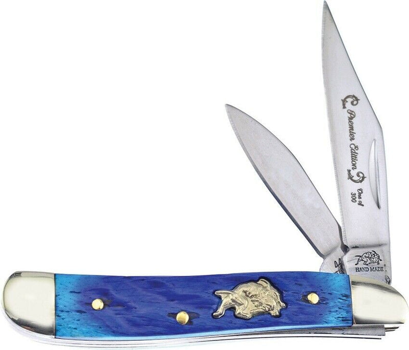 Frost Cutlery Peanut Pocket Knife Mirror Finish Stainless Blades Blue Jigged Bone Handle G107DBJB -Frost Cutlery - Survivor Hand Precision Knives & Outdoor Gear Store