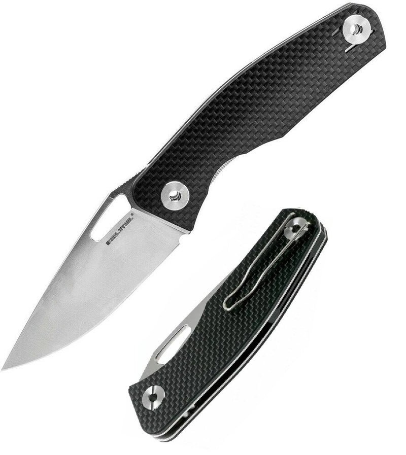 Real Steel Terra Folding Knife 3.5" 14C28N Steel Blade Black Carbon Fiber Handle 7454 -Real Steel - Survivor Hand Precision Knives & Outdoor Gear Store