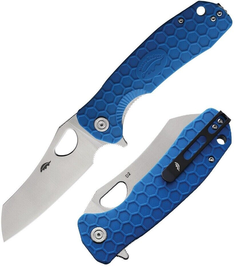 Honey Badger Knives Linerlock Folding Knife 3.63" D2 Tool Steel Warncleaver Blade Blue Textured GRN Handle 1036 -Honey Badger Knives - Survivor Hand Precision Knives & Outdoor Gear Store