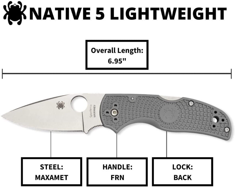 Spyderco Native 5 Maxamet 3" Micro Melt Maxamet Steel Blade Gray FRN Handle 41PGY5 -Spyderco - Survivor Hand Precision Knives & Outdoor Gear Store