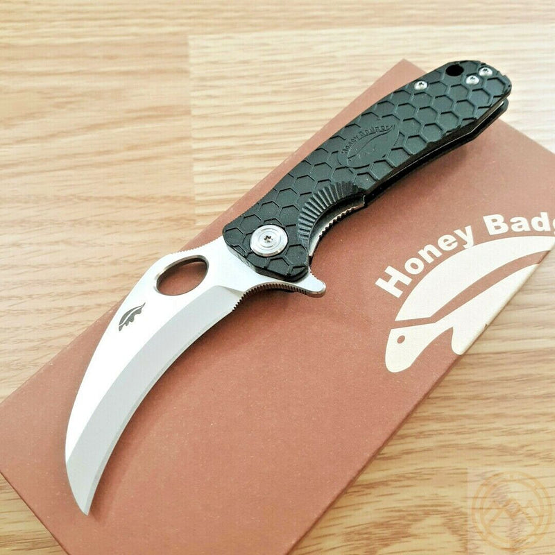 Honey Badger Knives Small Liner Folding Knife 2.75" 8Cr13MoV Steel Claw Blade Black Textured GRN Handle 1141 -Honey Badger Knives - Survivor Hand Precision Knives & Outdoor Gear Store