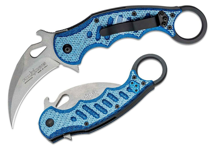 Fox Karambit Folding Knife 3" N690 Steel Blade Blue G10 / Carbon Fiber Handle 479BLTSW -Fox - Survivor Hand Precision Knives & Outdoor Gear Store