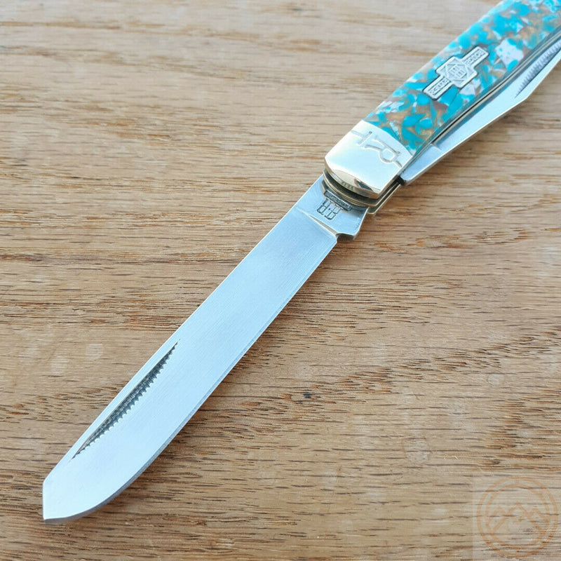 Rough Ryder Trapper Pocket Knife Stainless Steel Blades Amber Turquoise Stone Handle 2001 -Rough Ryder - Survivor Hand Precision Knives & Outdoor Gear Store