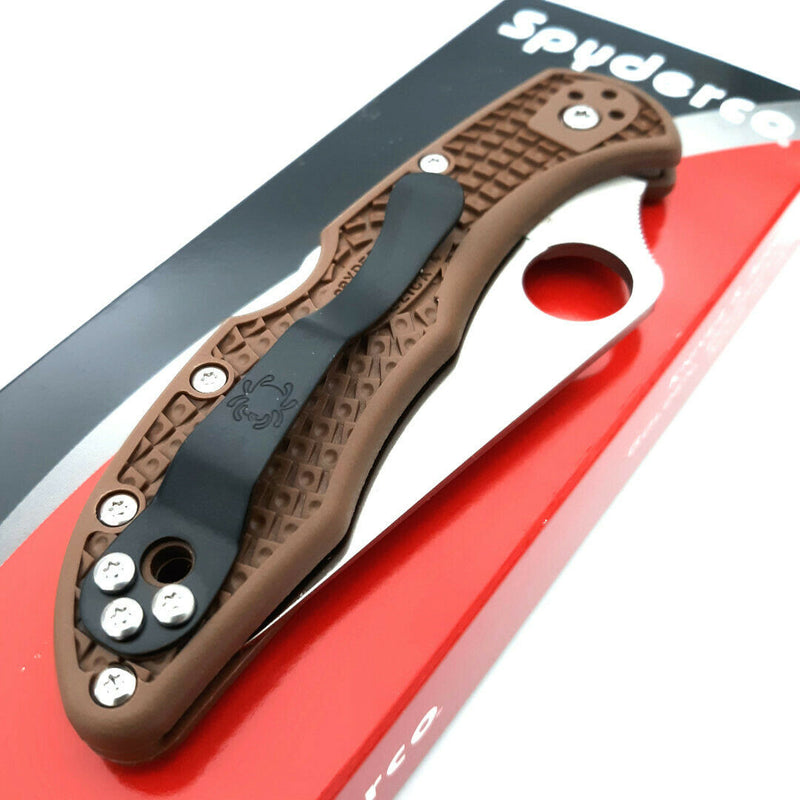 Spyderco Delica Lockback Folding Knife 3" VG-10 Steel Blade Brown Textured FRN Handle 11FPBN -Spyderco - Survivor Hand Precision Knives & Outdoor Gear Store