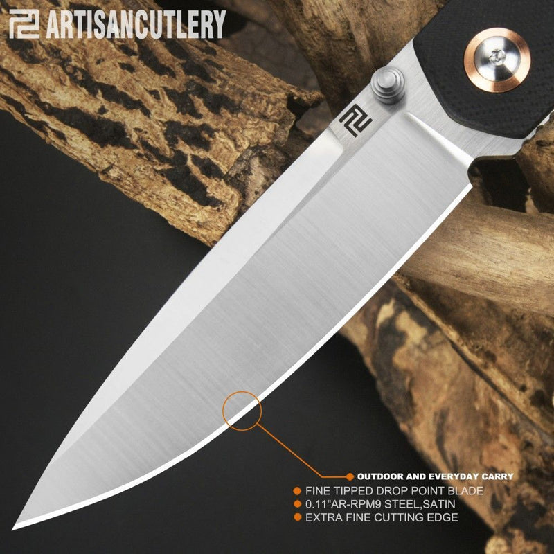 Artisan Sirius Folding Knife 3.54" AR-RPM9 Steel Drop Point Blade Black G10 Handle Z1849PBK -Artisan - Survivor Hand Precision Knives & Outdoor Gear Store