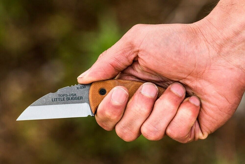 TOPS Little Bugger Fixed Knife 2.38" 1095HC Steel Blade Tan Canvas Micarta Handle LILB01 -TOPS - Survivor Hand Precision Knives & Outdoor Gear Store