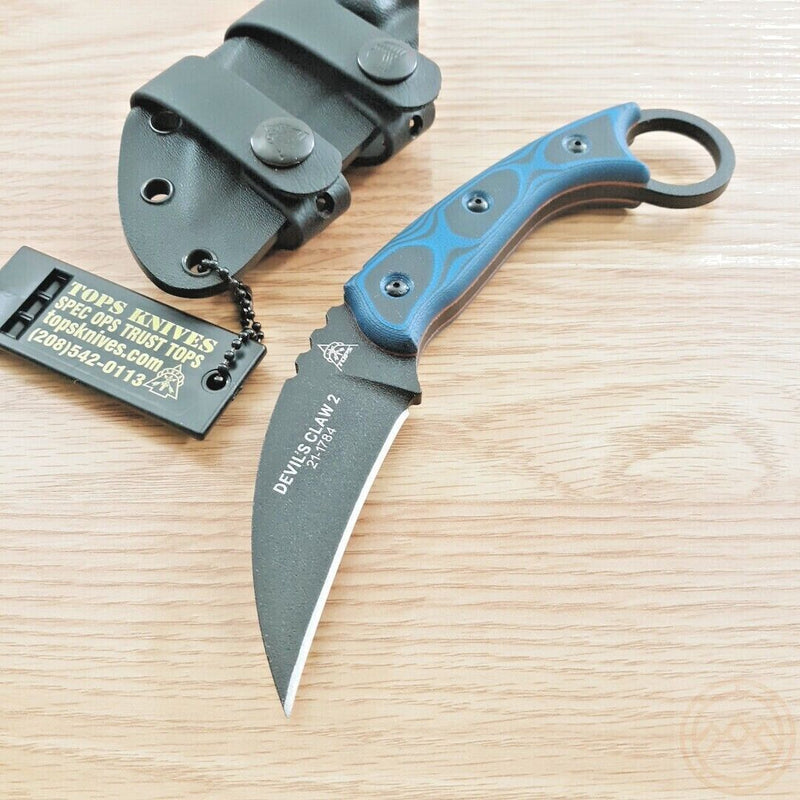 TOPS Devils Claw 2 Fixed Knife 3.13" 1095HC Steel Hawkbill Blade G10 Handle DEVCL02 -TOPS - Survivor Hand Precision Knives & Outdoor Gear Store