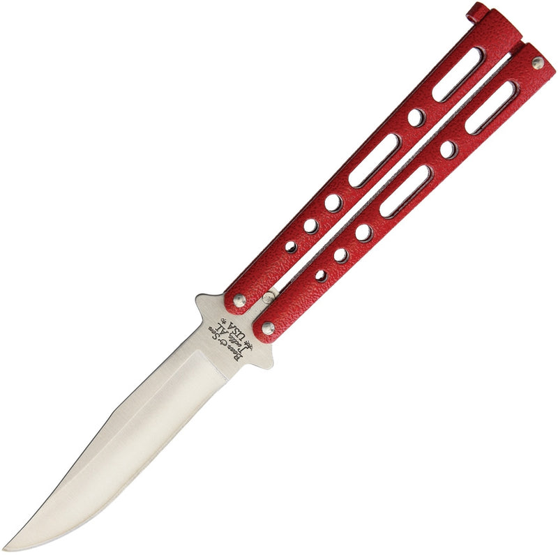 Bear & Son Butterfly Folding Knife 3.25" Stainless Steel Clip Point Blade Red Metal Alloy Handle 117R -Bear & Son - Survivor Hand Precision Knives & Outdoor Gear Store