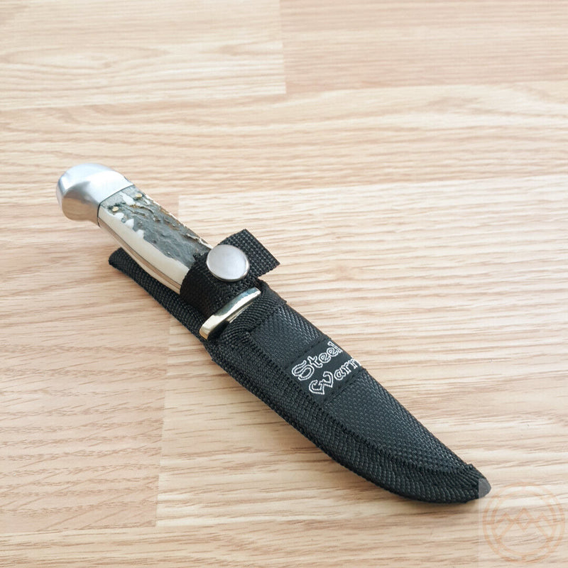 Frost Cutlery Fixed Knife 4" Stainless Steel Blade Stag Bone Resin/Nickel Silver Guard/Aluminum Pommel Handle W600SBR -Frost Cutlery - Survivor Hand Precision Knives & Outdoor Gear Store