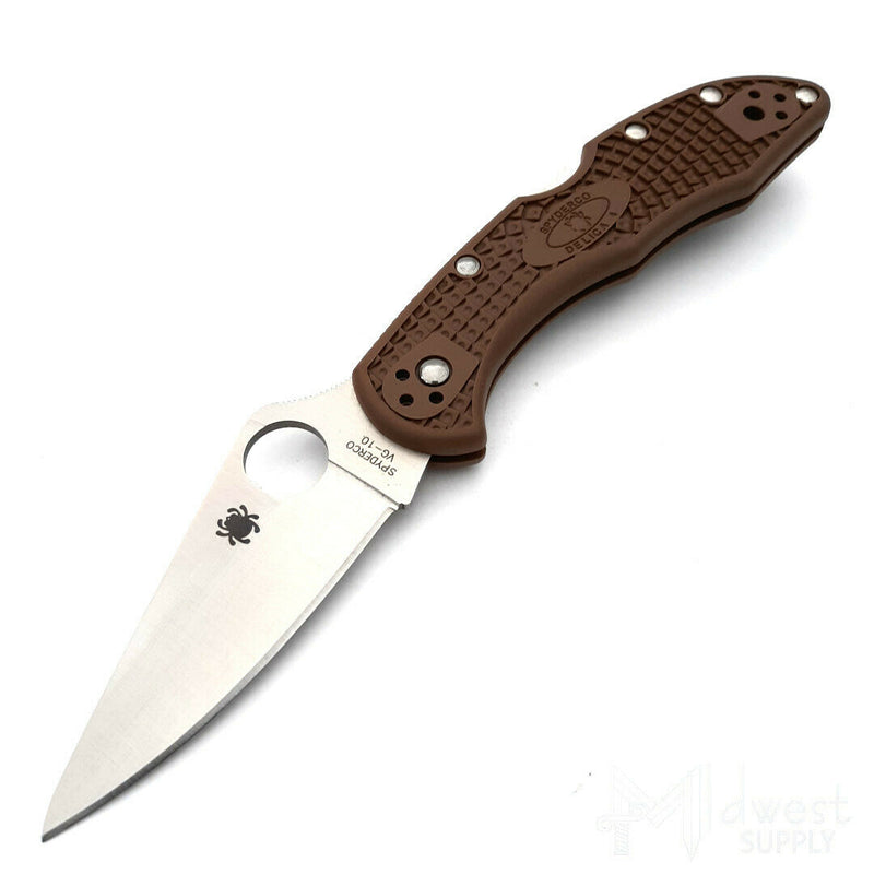 Spyderco Delica Lockback Folding Knife 3" VG-10 Steel Blade Brown Textured FRN Handle 11FPBN -Spyderco - Survivor Hand Precision Knives & Outdoor Gear Store