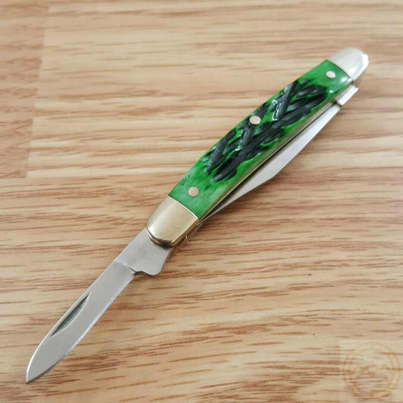 Hen & Rooster Pocket Knife Stainless Steel Clip And Pen Blades Green Pick Bone Handle 302GPB -Hen & Rooster - Survivor Hand Precision Knives & Outdoor Gear Store