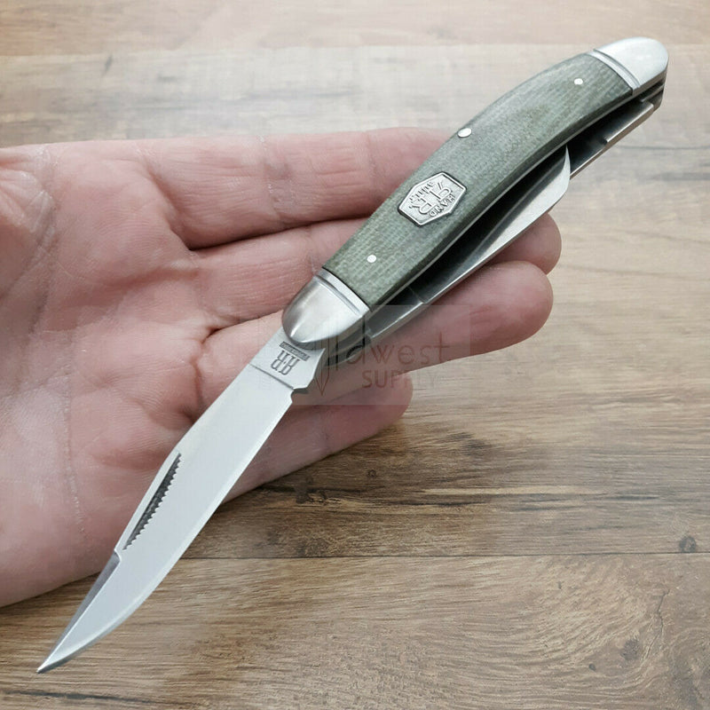 Rough Ryder Sowbelly Pocket Knife Stainless Steel Blades Green Canvas Micarta Handle 1991 -Rough Ryder - Survivor Hand Precision Knives & Outdoor Gear Store